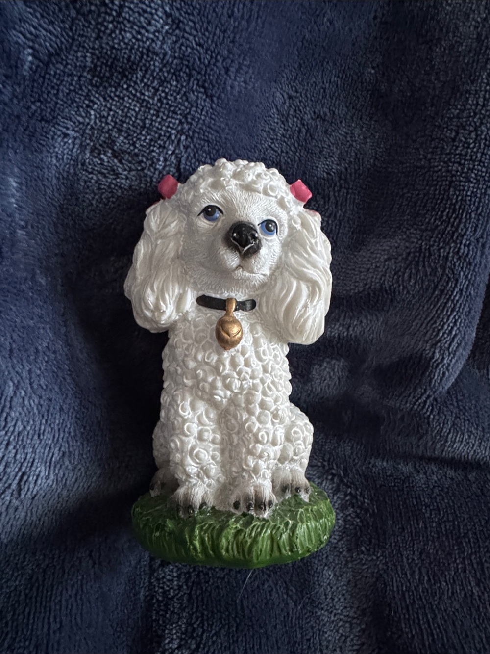 Bauer White Poodle Figurine with Pink Bows and Gold Bell